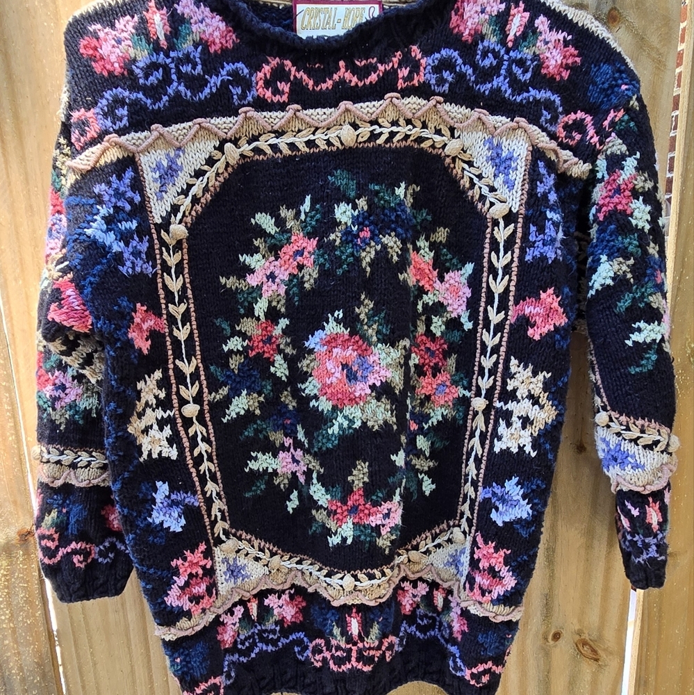 Vtg Crystal-kobe Chunky Knit Sweater Nonnacore Fall Cottagecore